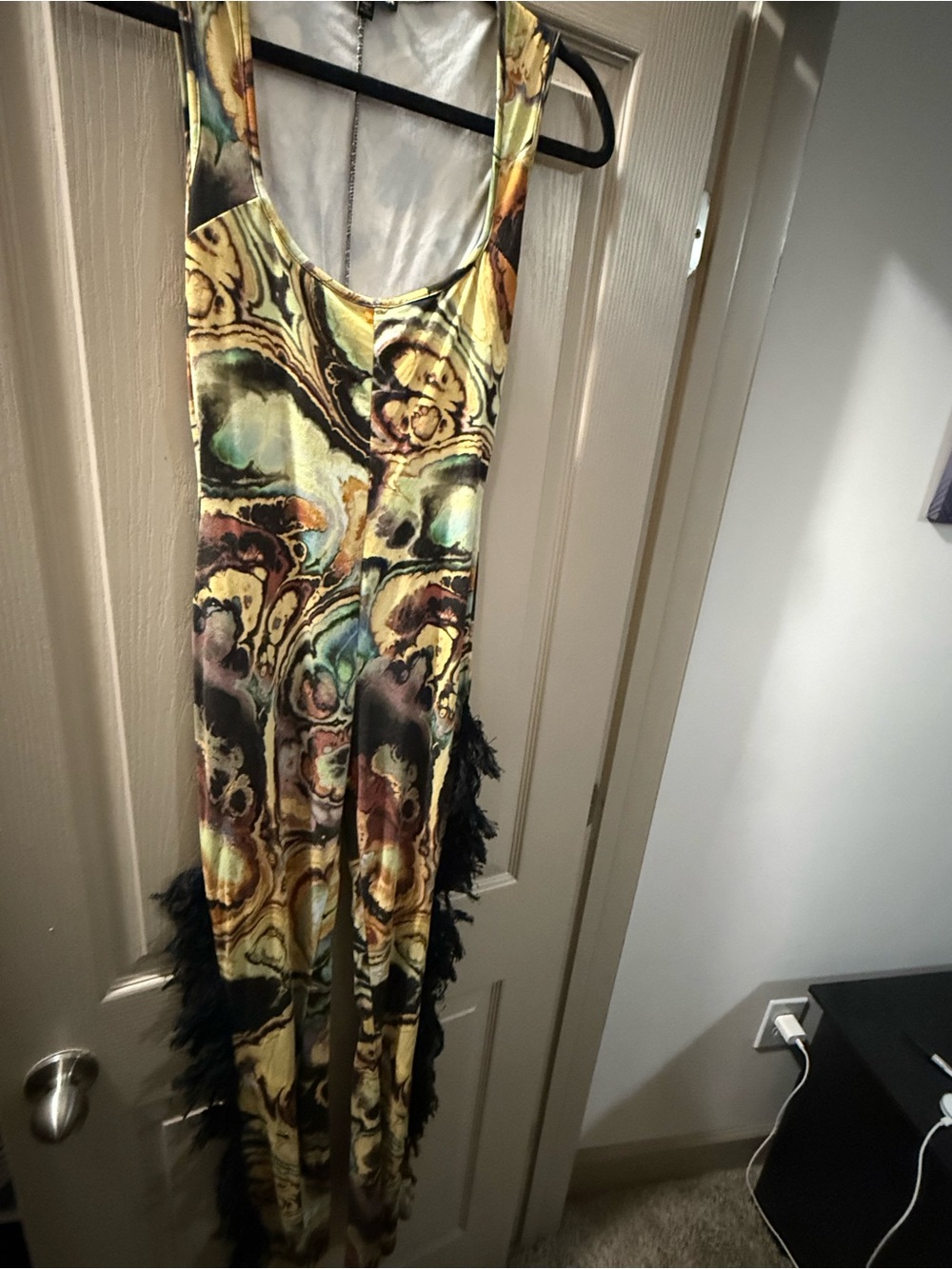Fringe-Trim Marble Print Jumpsuit - Multi - Picture 3 of 3